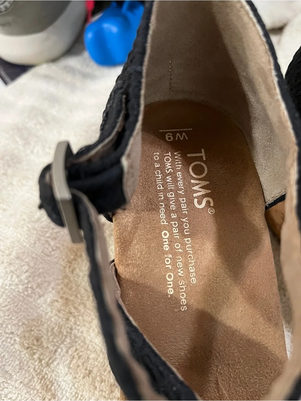 Toms Black Strappy Cork Wedge Sandals 6m
